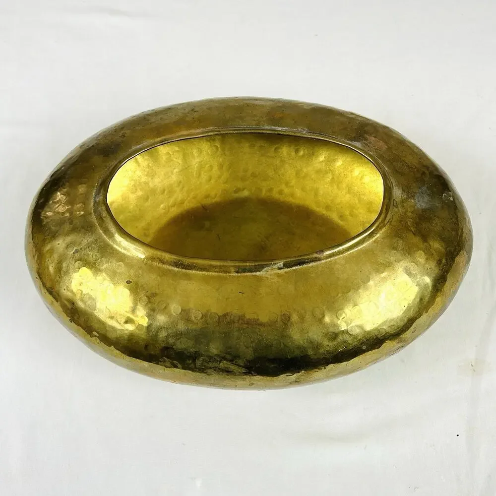 Vintage Hammered Solid Brass Pot Planter Made in India Oval 11”